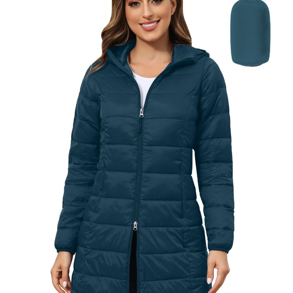 Plus Size Packable Puffer Jacket Lightweight Hood… - image 1
